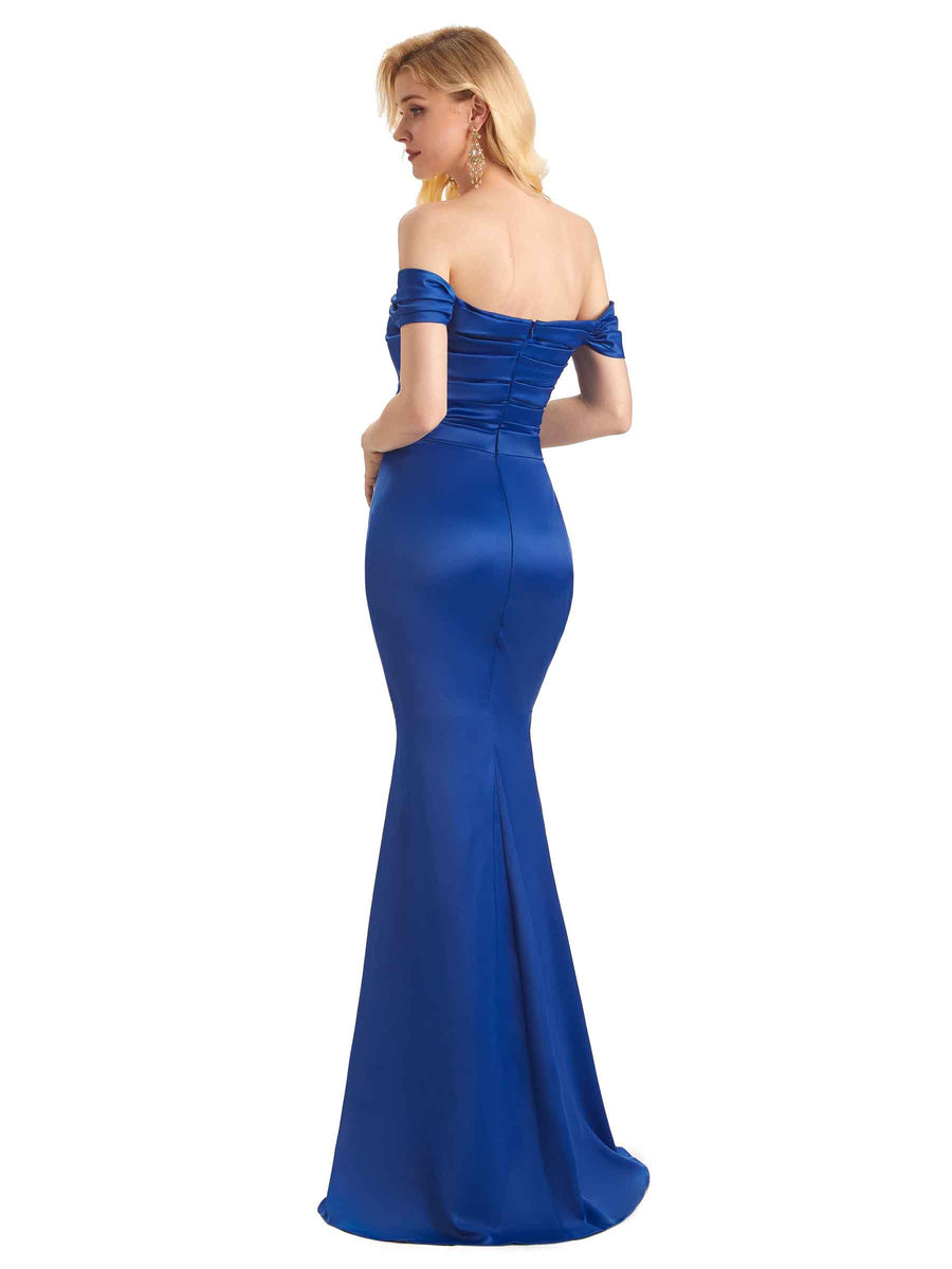 Simple Soft Satin Off The Shoulder Long Mermaid Bridesmaid Dresses Online