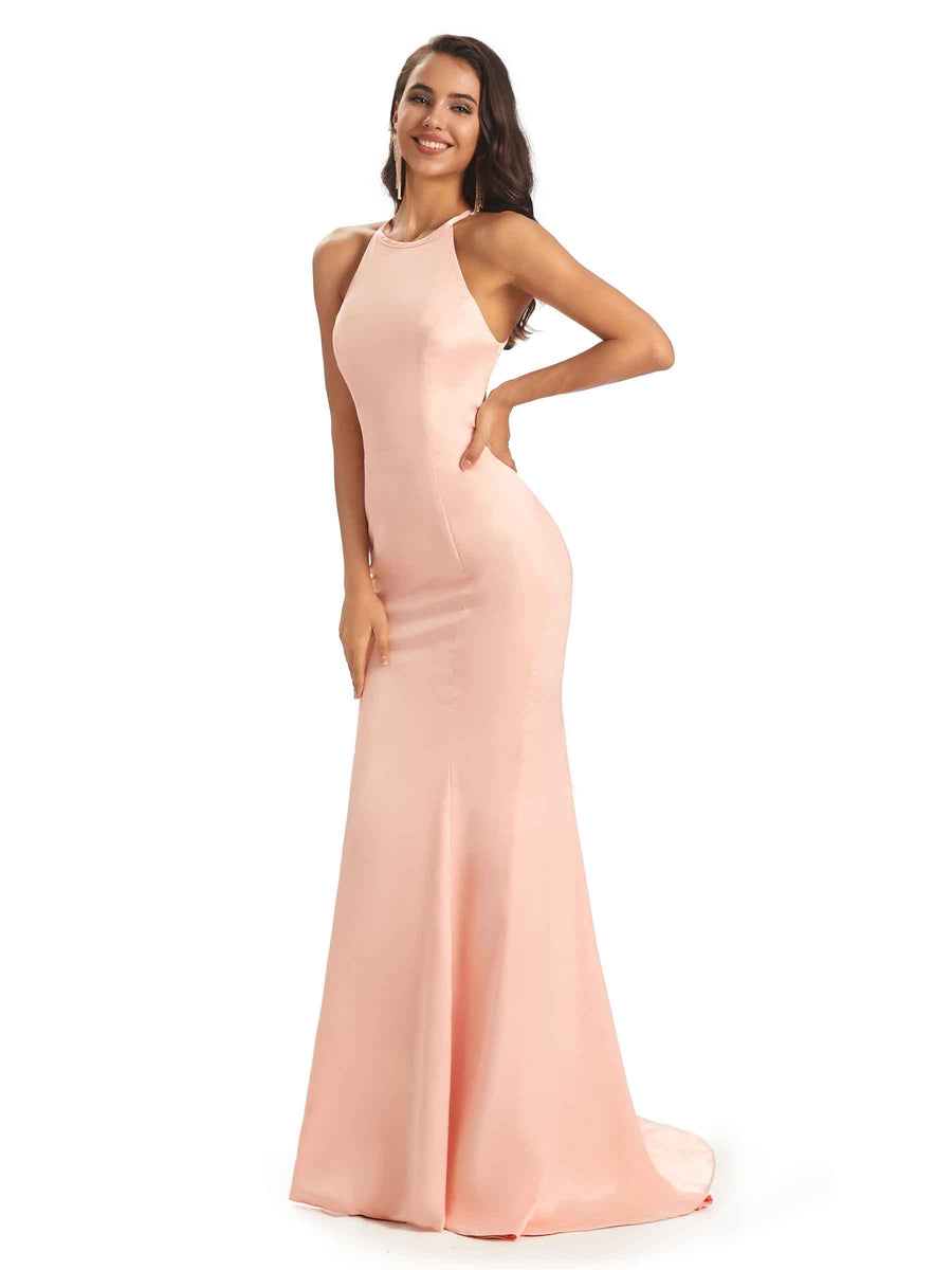 Sexy Simple Bow Knot Unique Long Mermaid Unique Satin Prom Dresses