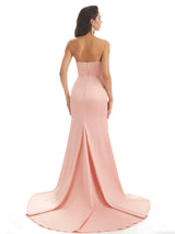 Sexy Soft Satin Side Slit Strapless Long Mermaid Bridesmaid Dresses Online