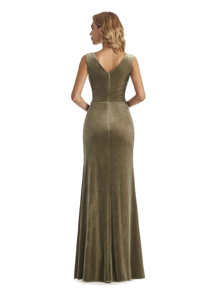 Elegant Mermaid V-Neck Velvet Long Formal Evening Dresses With Detachable Cape