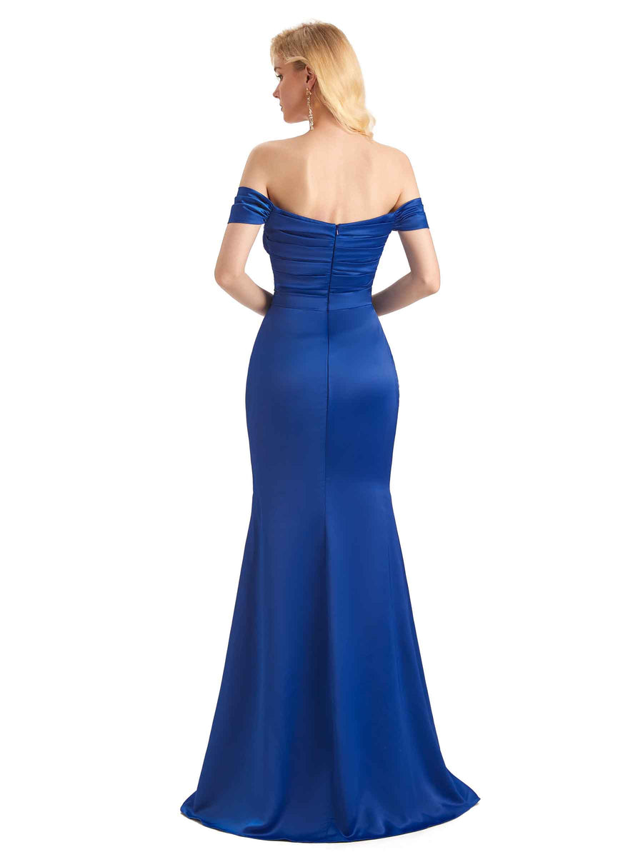 Simple Soft Satin Off The Shoulder Long Mermaid Bridesmaid Dresses Online