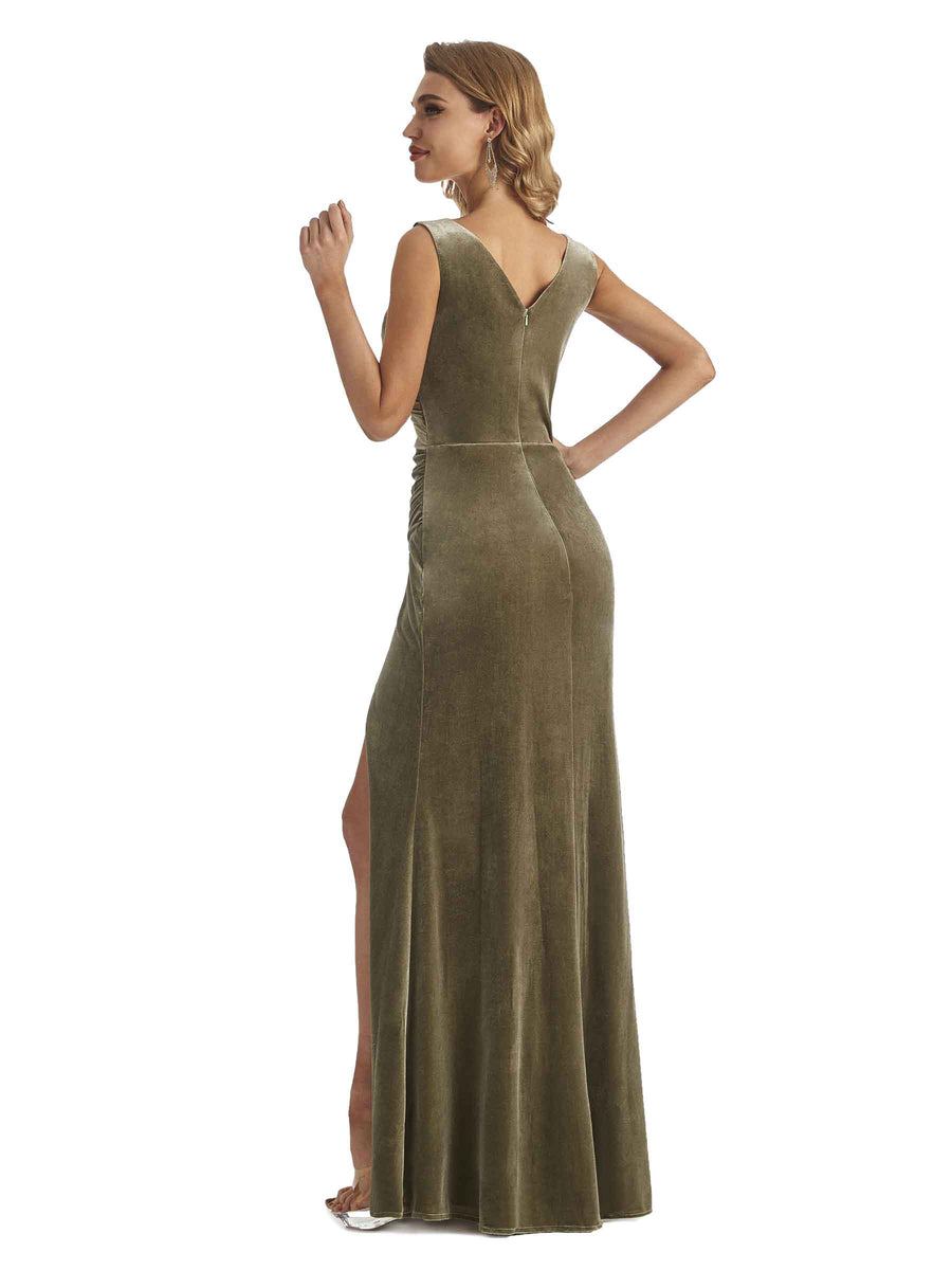 Elegant Mermaid V-Neck Velvet Long Bridesmaid Dresses With Jacket