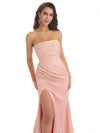Sexy Soft Satin Side Slit Strapless Maxi Long Mermaid Prom Dresses Online