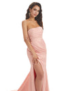 Sexy Soft Satin Side Slit Strapless Floor-Length Mermaid Bridesmaid Dresses Online