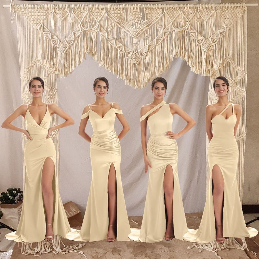 Champagne Sexy Chic Silky Mismatched Soft Satin Mermaid Long Bridesmaid Dresses Online Champagne Sexy Chic Silky Mismatched Soft Satin Mermaid Long Bridesmaid Dresses Online