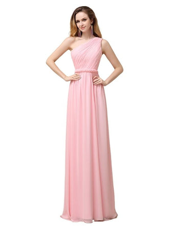 A-line Chiffon One Shoulder Floor-Length Long Bridesmaid Dresses