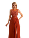 Elegant Chiffon Jewel Side Slit High Low Lace Beaded Mother of the Brides Dresses