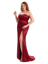 Plus Size Sexy Side Slit Mermaid Soft Satin Long Bridesmaid Dress For Wedding