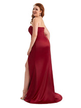 Plus Size Sexy Side Slit Mermaid Soft Satin Long Bridesmaid Dress For Wedding