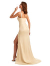 Elegant Soft Satin Straight Neck Side Slit Lace Long Mermaid Formal Wear For Wedding