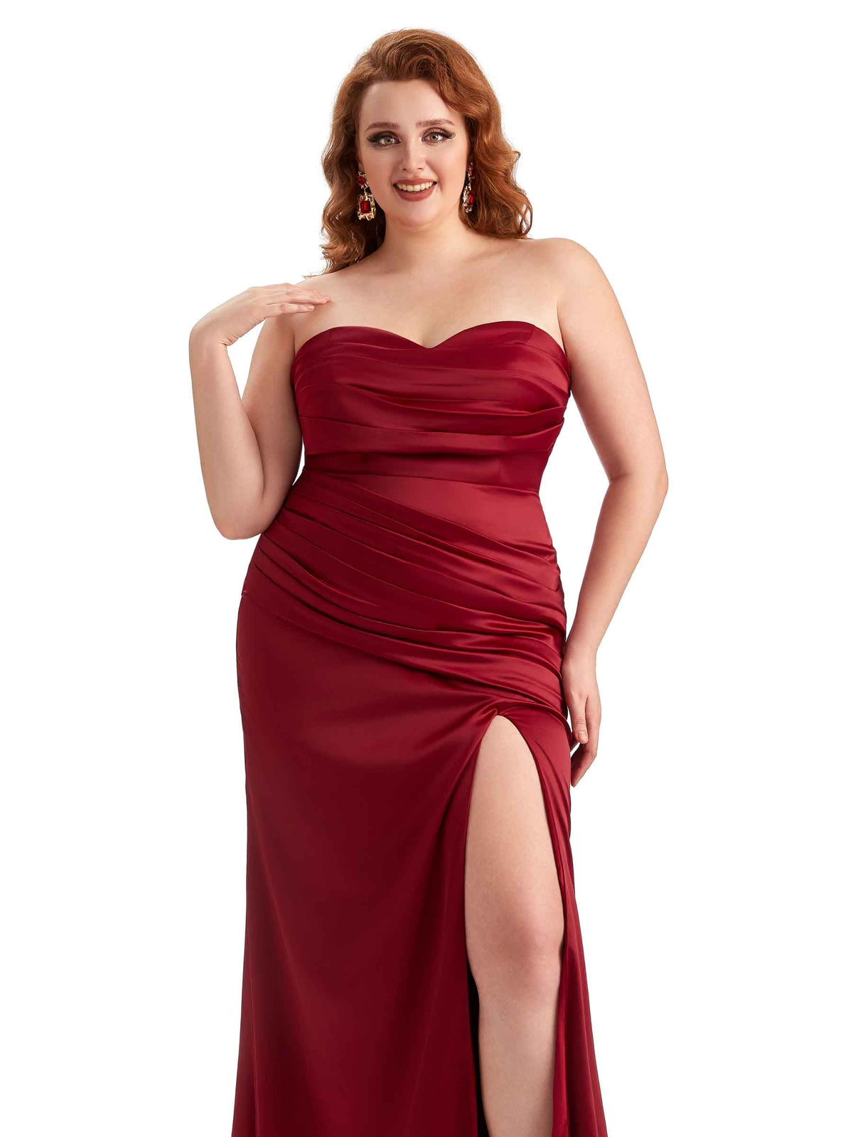 Plus Size Sexy Side Slit Mermaid Soft Satin Long Bridesmaid Dress For Wedding