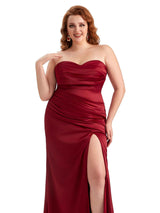 Plus Size Sexy Side Slit Mermaid Soft Satin Long Bridesmaid Dress For Wedding