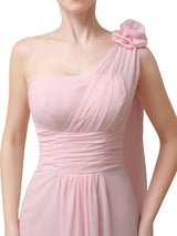One Shoulder Chiffon A-line Floor-Length Long Bridesmaid Dresses