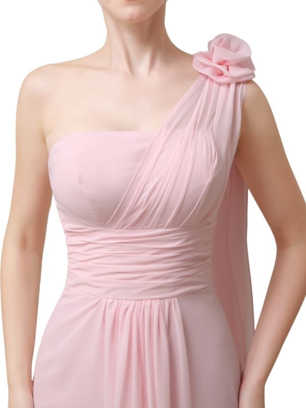 One Shoulder Chiffon A-line Floor-Length Long Bridesmaid Dresses