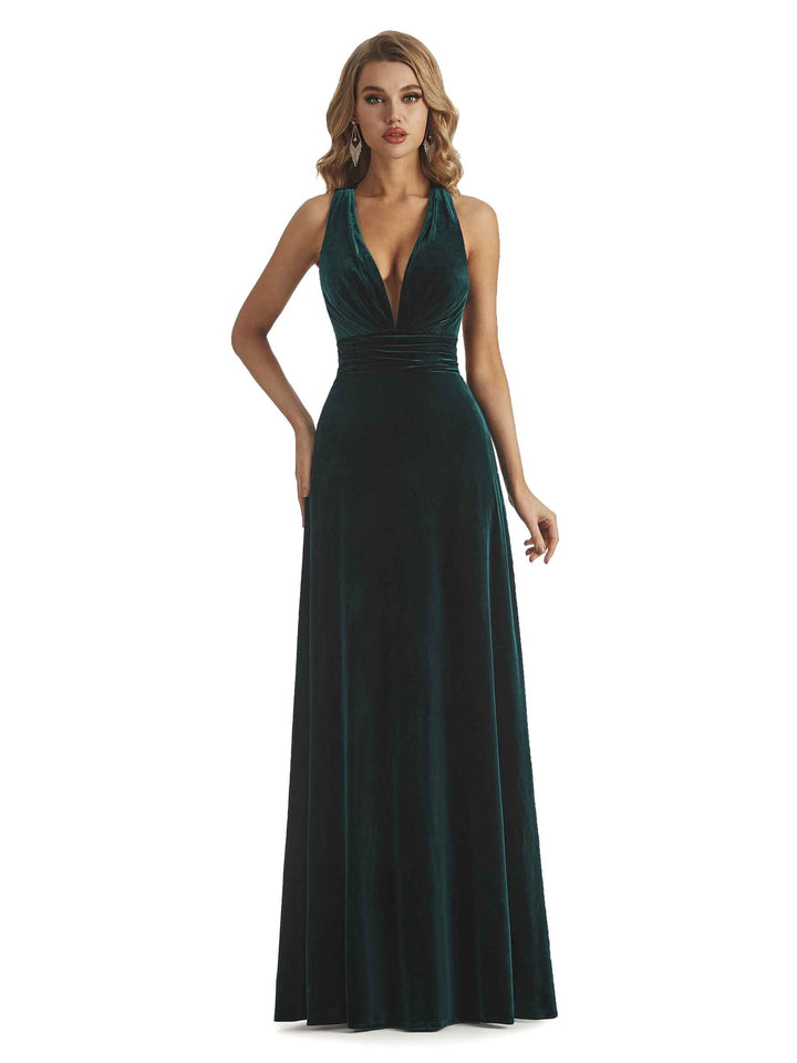 Elegant Mermaid V-Neck Criss Cross Velvet Long Winter Evening Dresses for Women