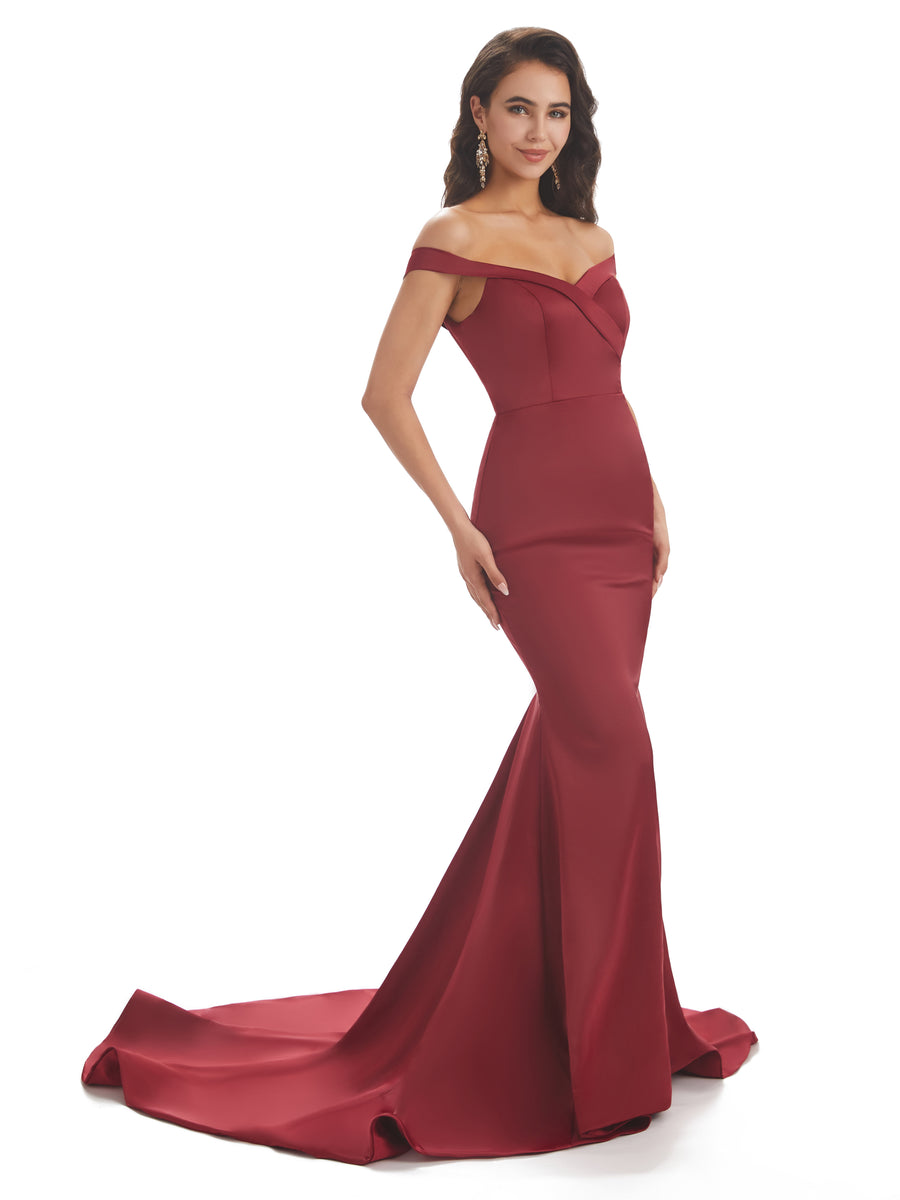 Elegant Off The Shoulder Soft Satin Mermaid Long Bridesmaid Dresses Online