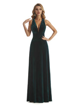 Elegant Mermaid V-Neck Criss Cross Velvet Long Winter Evening Dresses for Women