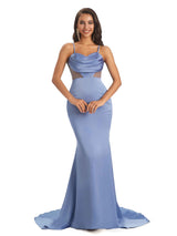 Sexy Soft Spaghetti Straps Satin Side Slit Mermaid See Through Bridesmaid Dresses Online