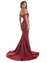Elegant Off The Shoulder Soft Satin Mermaid Long Bridesmaid Dresses Online