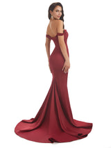 Elegant Off Shoulder Simple Satin Mermaid Long Prom Dresses Online