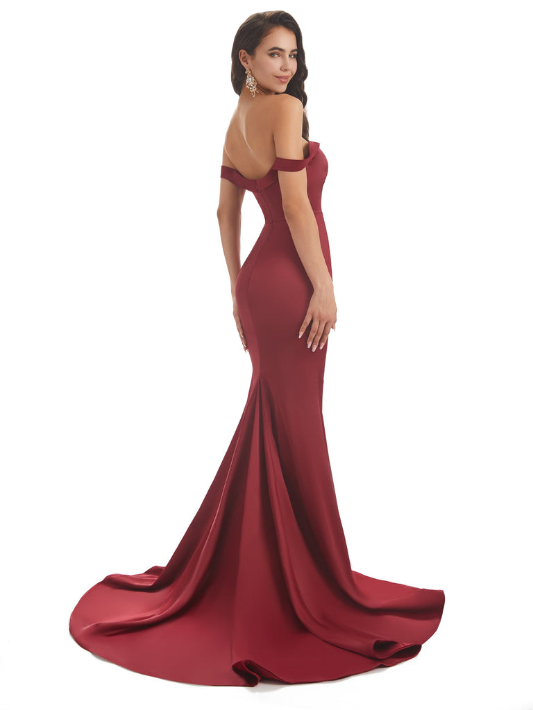 Elegant Off Shoulder Simple Satin Mermaid Long Prom Dresses Online