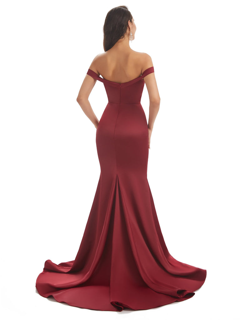 Elegant Off Shoulder Simple Satin Mermaid Long Prom Dresses Online
