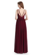 Spaghetti Straps Chiffon A-line Sleeveless V-neck Floor-Length Bridesmaid Dresses
