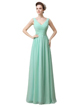 V-Neck Chiffon A-line Floor-Length Long Bridesmaid Dresses
