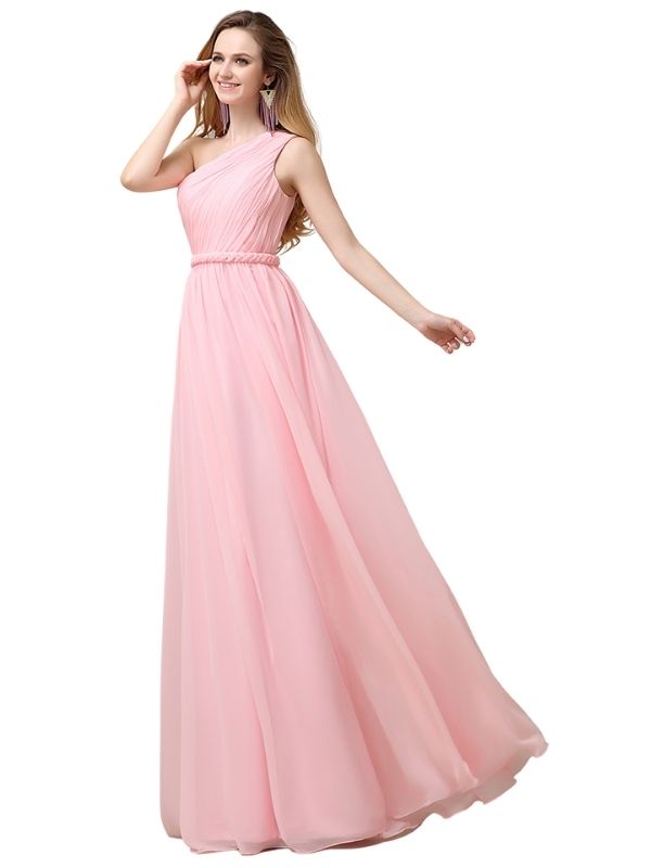 A-line Chiffon One Shoulder Floor-Length Long Bridesmaid Dresses