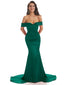 Modern Off The Shoulder Long Mermaid Satin Beautiful Wedding Guest Dresses