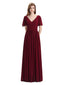 Chiffon A-line Short Sleeves Elegant Floor-Length Bridesmaid Dresses