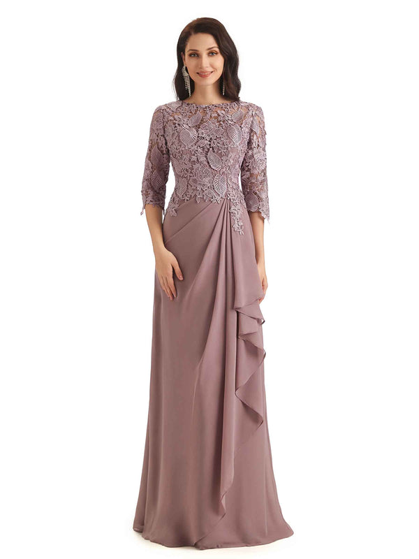 Elegant Chiffon Half Sleeves Lace Long Grandmother of The Bride Dresses