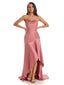 Sexy Soft Satin BacklessSpaghetti Straps Asymmetrical High Low Bridesmaid Dresses Online