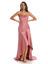 Sexy Soft Satin Criss Cross Spaghetti Straps Asymmetrical High Low Prom Dresses Online