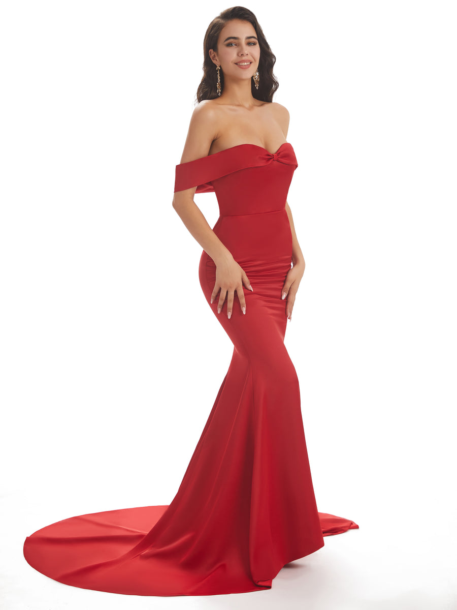 Modern Soft Satin Off The Shoulder Floor Length Long Mermaid Bridesmaid Dresses Online