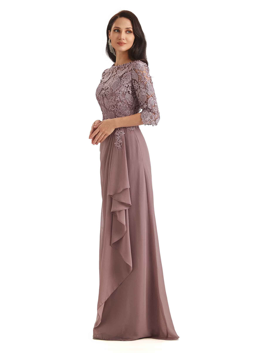 Elegant Chiffon Half Sleeves Lace Long Mother  of The Bride Dresses