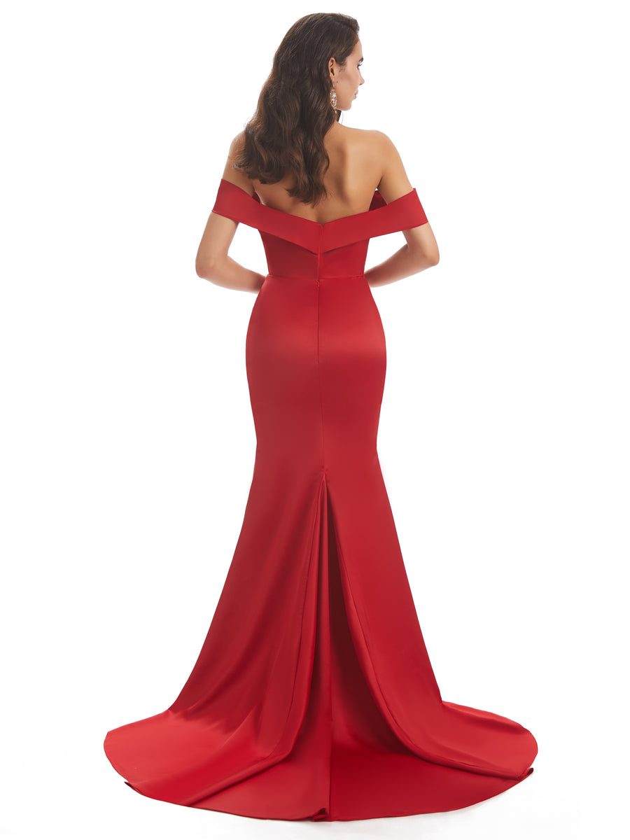 Modern Soft Satin Off The Shoulder Floor Length Long Mermaid Bridesmaid Dresses Online