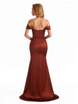 Simple Off The Shoulder Soft Satin Long Mermaid Bridesmaid Dresses Online