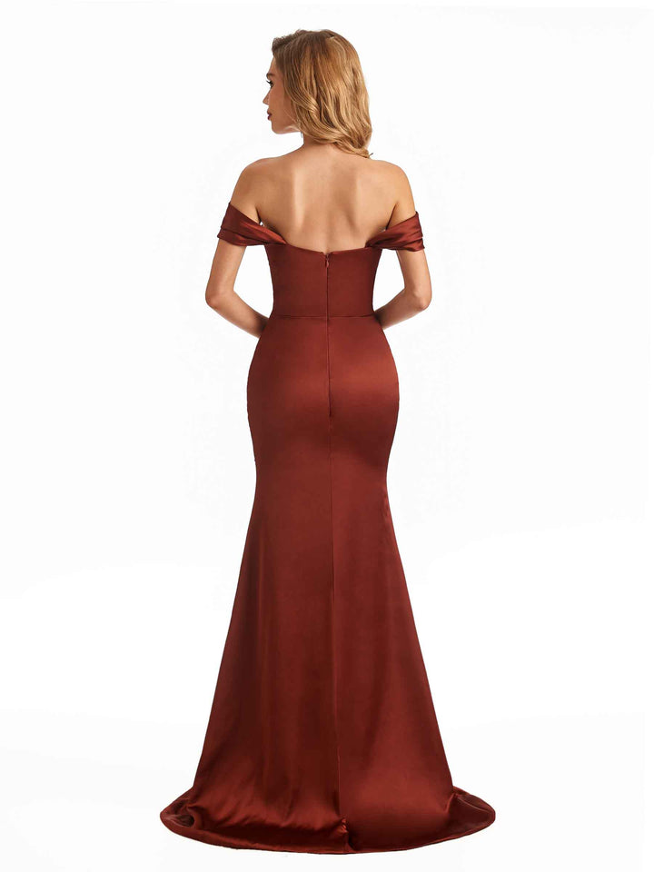 Simple Off The Shoulder Soft Satin Long Mermaid Bridesmaid Dresses Online