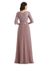 Elegant Chiffon Half Sleeves Lace Long Mother  of The Bride Dresses