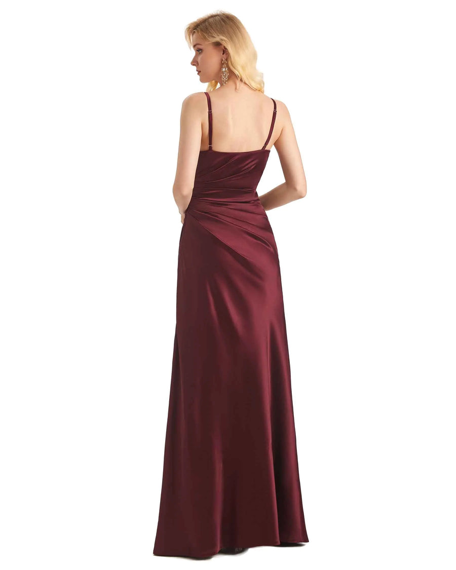 Sexy Side Slit Soft Satin V neck Mermaid Formal Long Prom Dresses Online