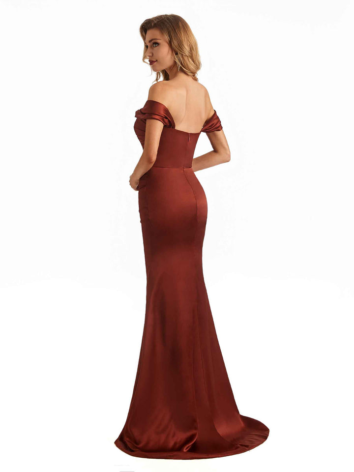 Simple Off The Shoulder Soft Satin Long Mermaid Bridesmaid Dresses Online