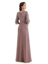 Elegant Chiffon Half Sleeves Lace Long Mother  of The Bride Dresses