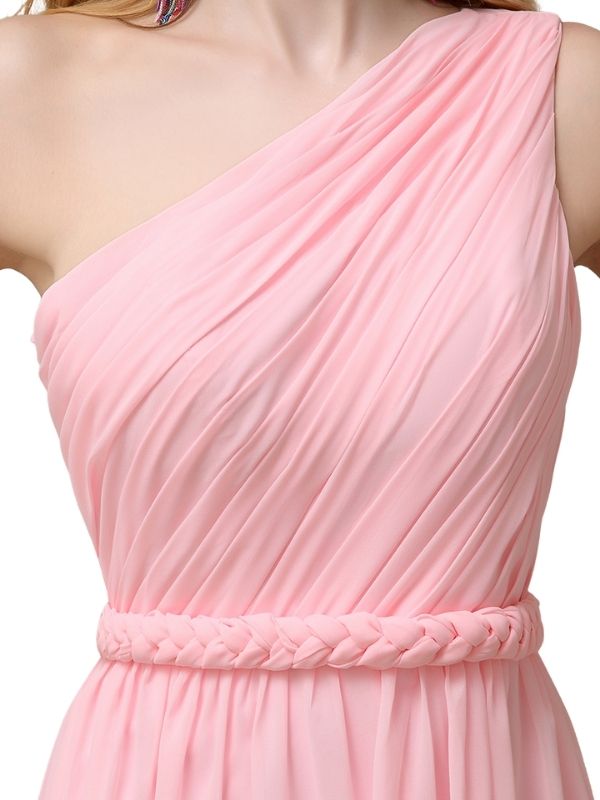 A-line Chiffon One Shoulder Floor-Length Long Bridesmaid Dresses