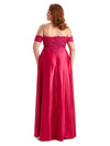 Elegant Off The Shoulder Side Slit Lace Soft Satin Long Plus Size Bridesmaid Dresses Online