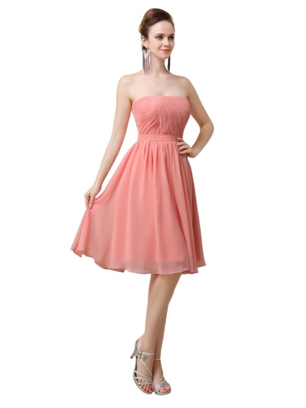 Unique Strapless Chiffon A-line Knee-Length Short Bridesmaid Dresses