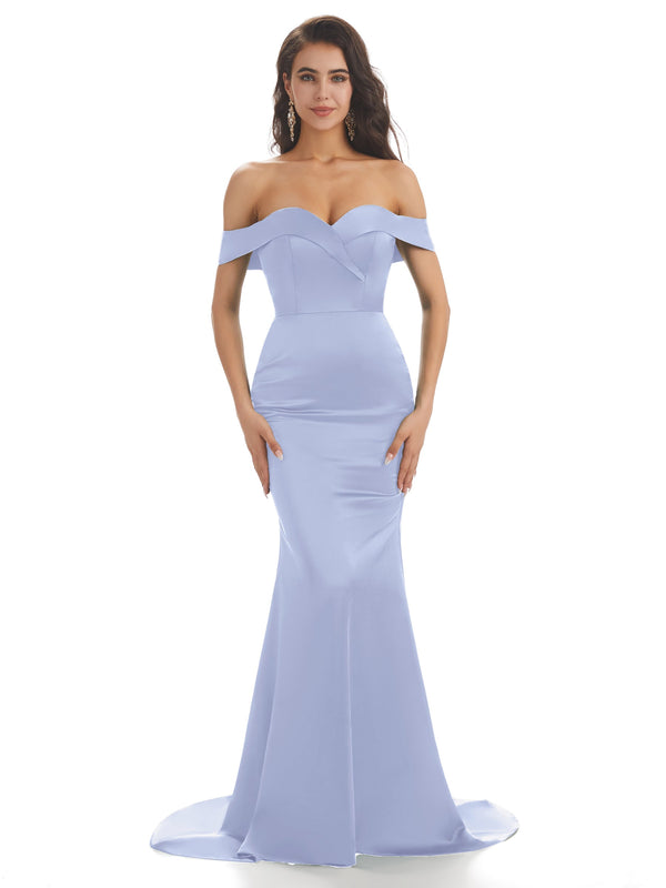 Charming Off Shoulder Soft Satin Floor-Length Mermaid prom Dresses ...