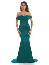 Sexy Off The Shoulder Soft Satin Maxi Long Mermaid Formal Prom Dresses Sale