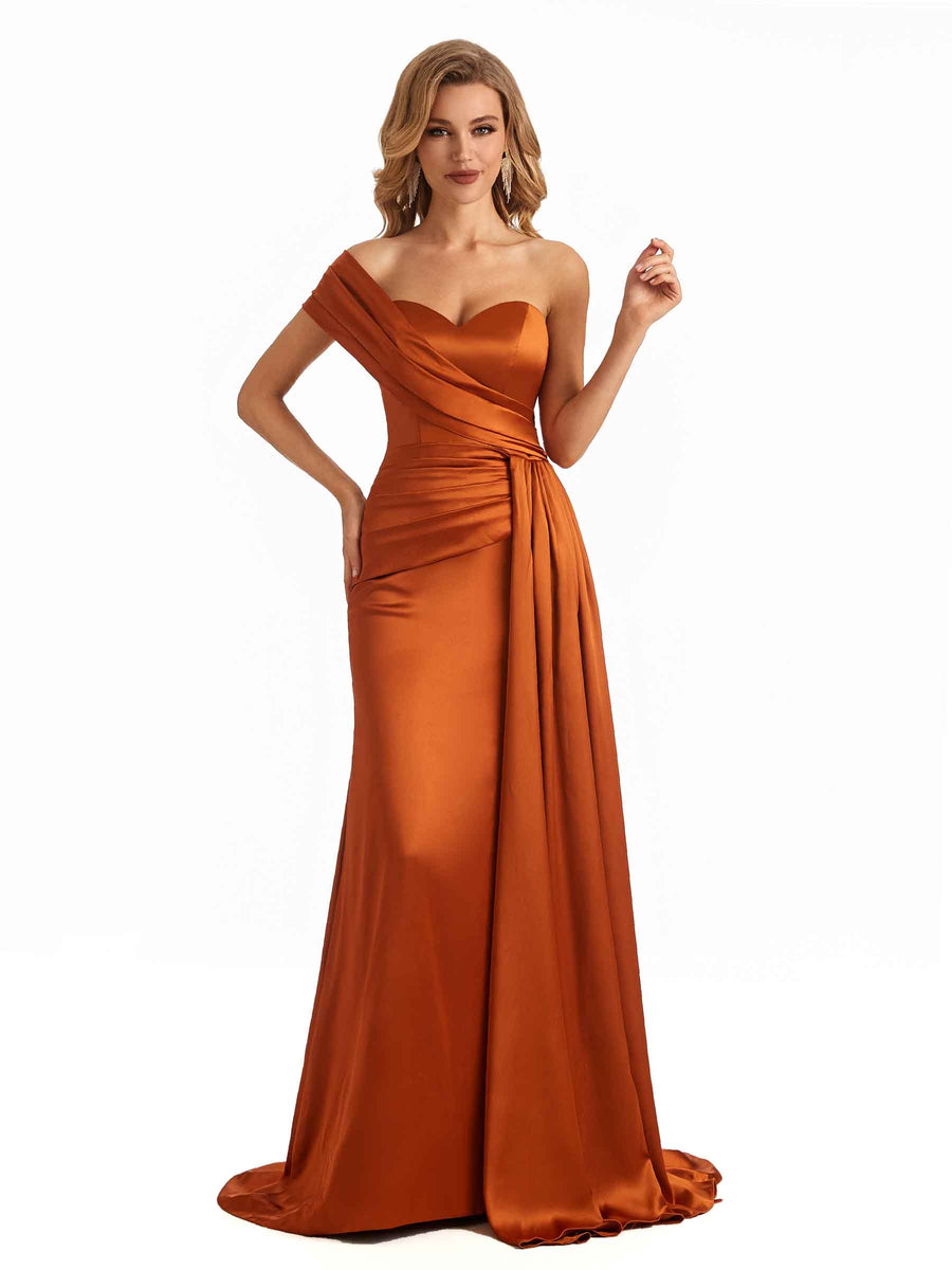 Elegant One Shoulder Soft Satin Long Mermaid Bridesmaid Dresses Online
