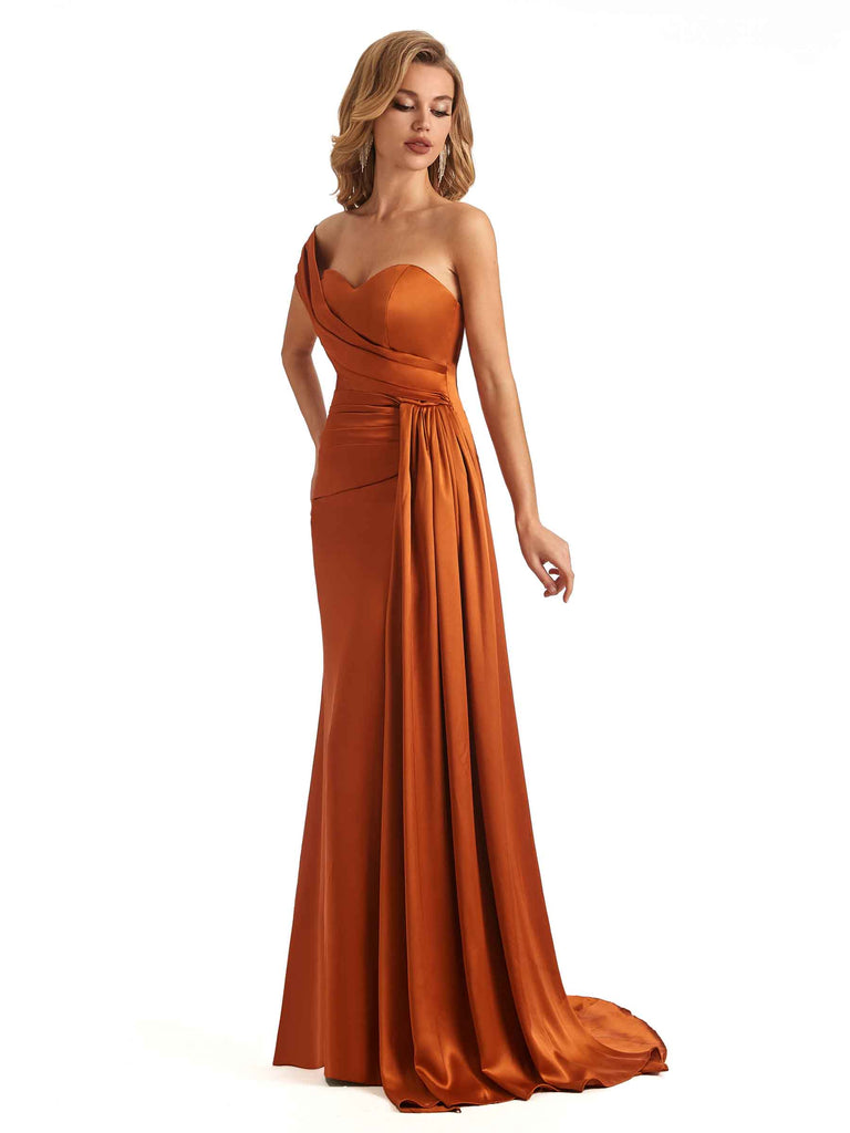 Elegant One Shoulder Soft Satin Long Mermaid Bridesmaid Dresses Online